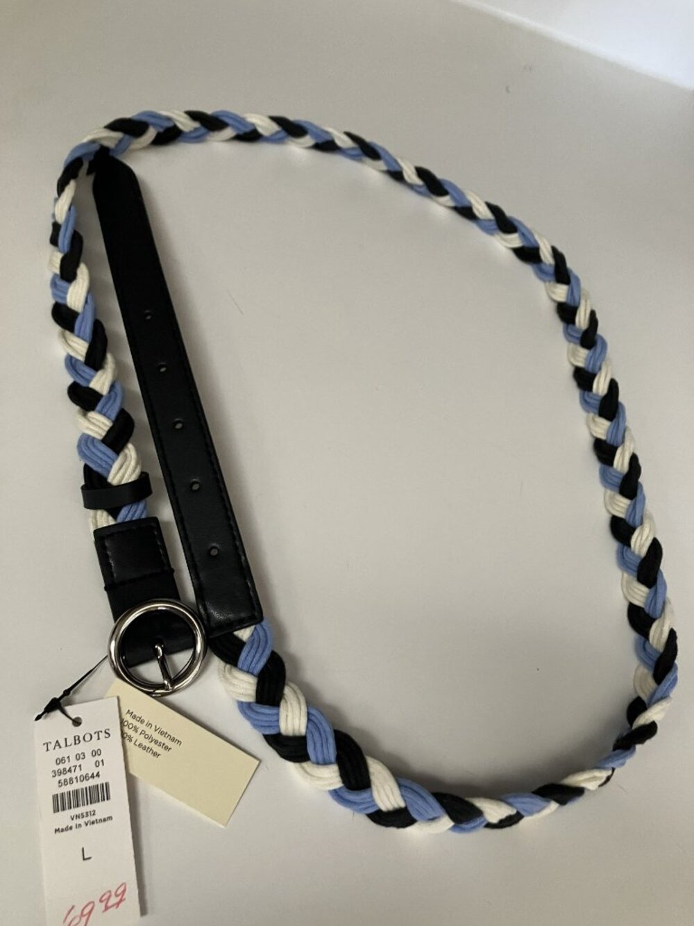 TALBOTS INDIGO BLUE MULTI BRAIDED BELT SIZE L - NWT